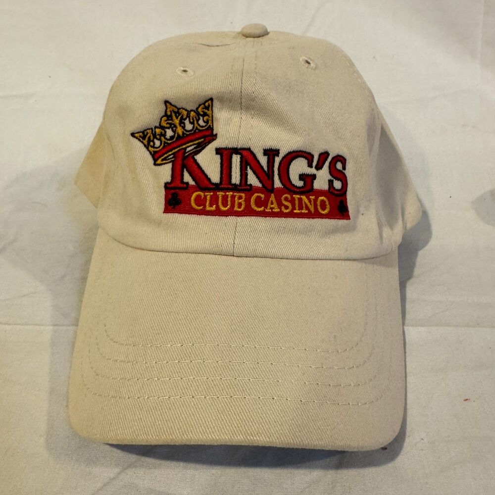 Kings Club Casino Hat Beige Khaki Embroidered Crown Poker Gambling Strapback Cap
